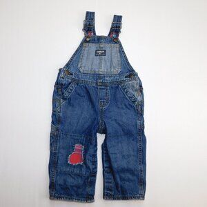 Oshkosh B'gosh Plaid Flannel lined Blue Jean Denim Overalls Baby Boys 18 months